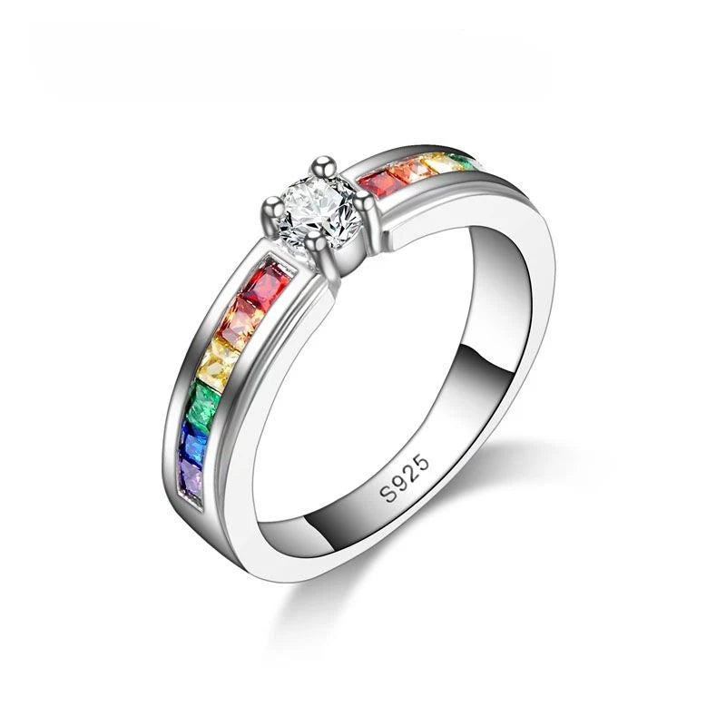 Color Rainbow Cubic Ring